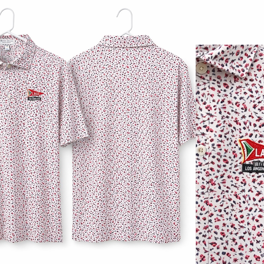 Peter Millar White and Red Patterned Polo Shirt
